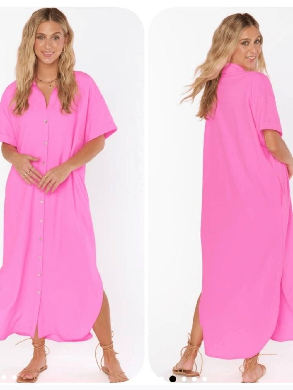 Show Me Your Mumu Buoy Button Down Dress Hot Pink Crinkle Flow Size 1X Resort